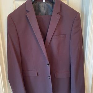 Express Slim Solid Burgundy Modern Tech Suit Jacket and Pants